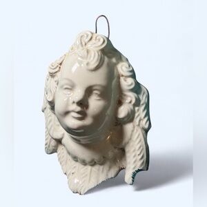 Vintage Glazed Ceramic Cherub Bust — Wall Hanging